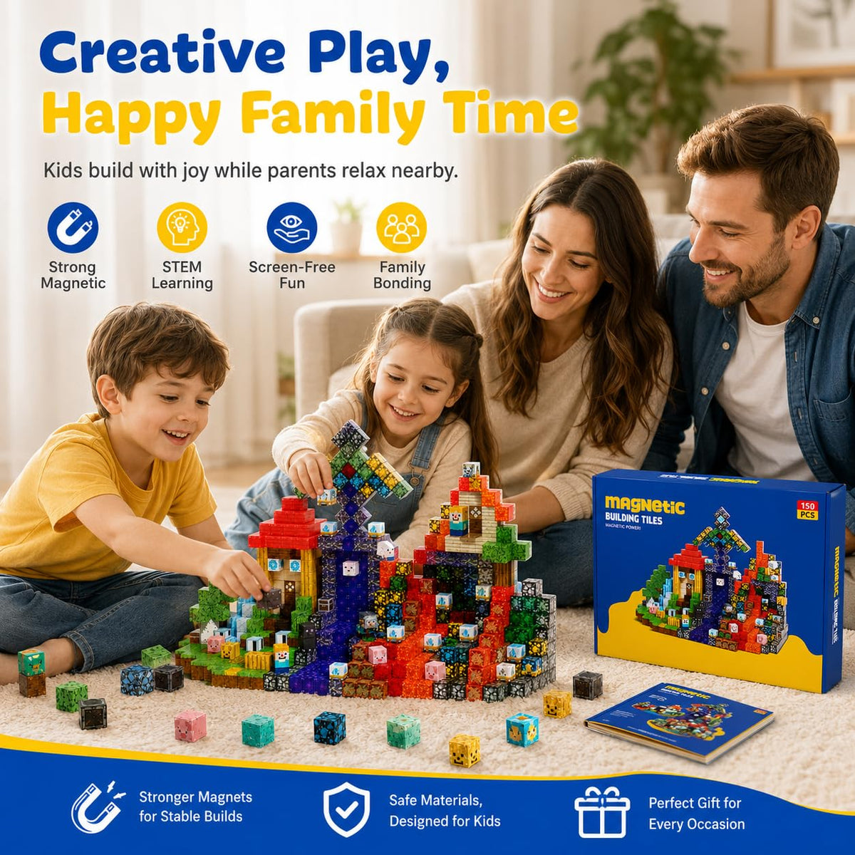 Magnetic Building Blocks 150PCS, 0.8in Stacking Cubes STEM Toy Kids Ages 3+