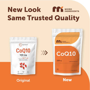 Micro Ingredients CoQ10 100 mg Per Serving, 240 Softgels - Coenzyme Q10 (Ubiquinone) Supplement - Made with MCT Oil - Non-GMO, Gluten Free
