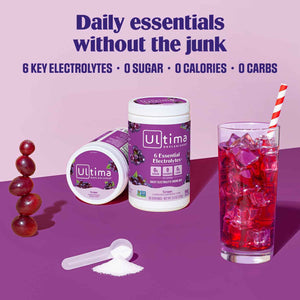 Ultima Replenisher Electrolyte Powder Drink Mix Bundle - Sugar Free - Grape, 90 Serving Canister and 20 Stickpacks - 6 Electrolytes and Minerals - Keto Friendly, Vegan, Non-GMO