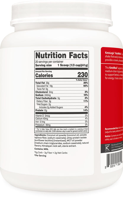 KetoLogic Keto Meal Replacement Shake Powder (Vanilla) 20 Servings