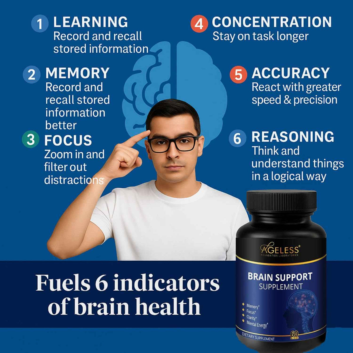 Ageless Anti-Aging & Brain Health - UltraMAX Gold HGH Capsules + Nootropic Brain Supplement for Memory, Focus, Immune Support & Restful Sleep - 90 + 60 Capsules