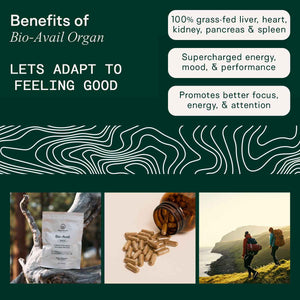 Adapt Naturals Organ Supplement, Bioavailable Grass Fed Beef Liver Capsules, Blend of Liver, Heart, Kidney, Pancreas & Spleen, Support Liver Cleanse Detox & Repair - Source of CoQ10-30 Days Supply