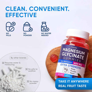 Magnesium Glycinate Gummies 400mg, High Absorption Magnesium Supplement for Women