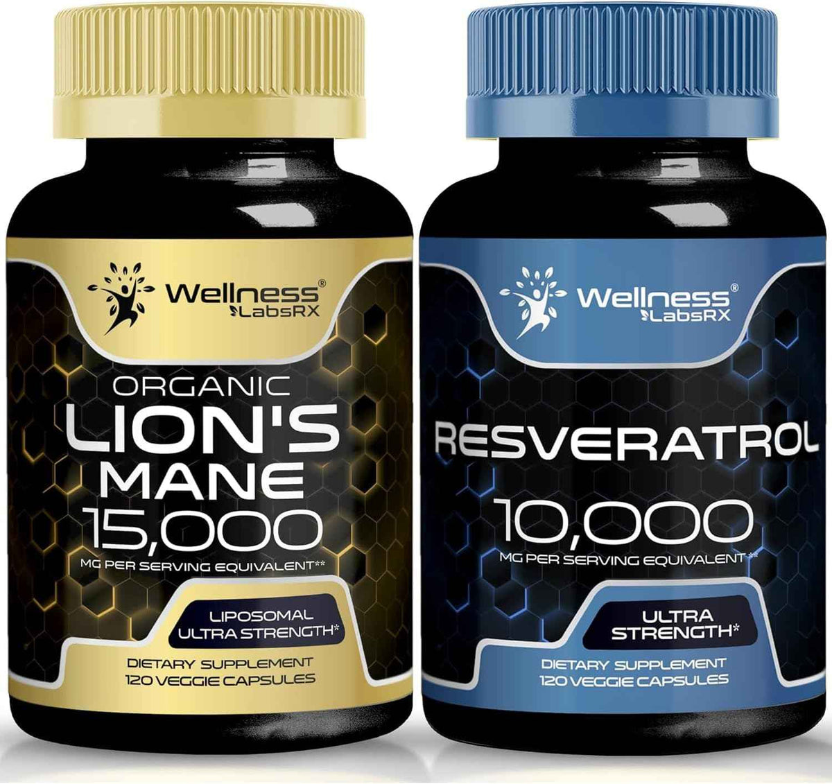WELLNESS LABSRX Resveratrol Capsules 10000 - Lions Mane Supplement Capsules - Bundle