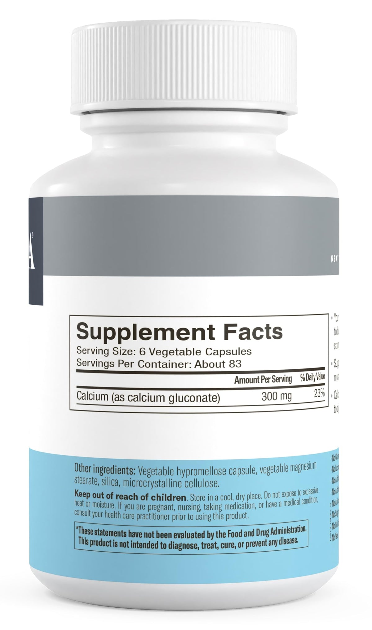 FREEDA Calcium Gluconate Supplement for Bone & Joint Support - 100 Capsules - Supports Teeth & Muscle Health - Pure Calcium w/o Vitamin D - Gentle on Stomach, Easy-to-Digest, Kosher, Vegan, Made in USA