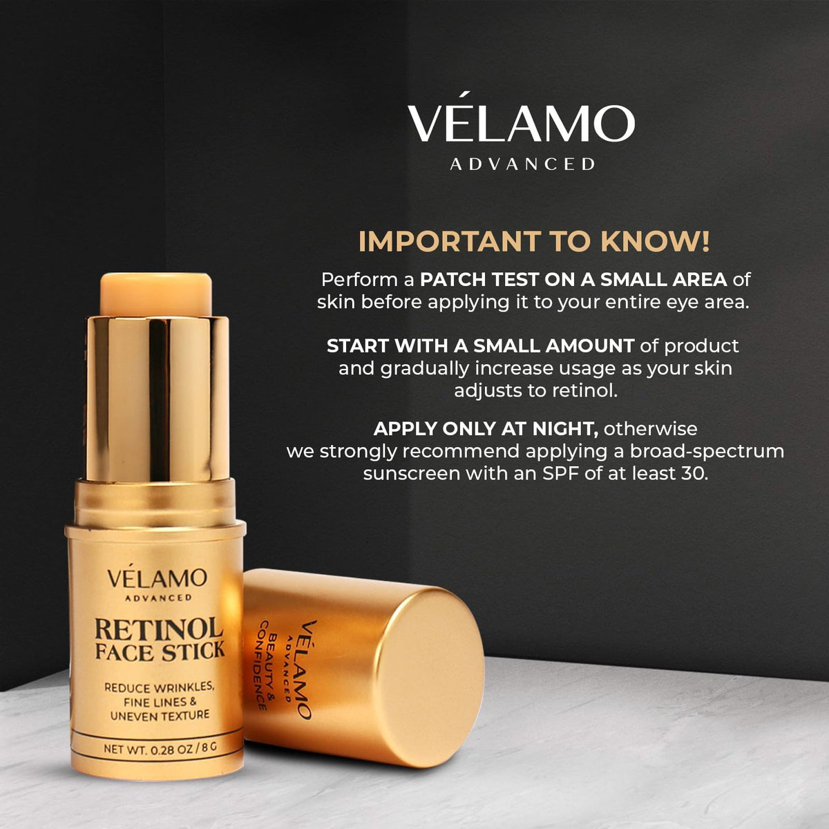 VELAMO ADVANCED Retinol Face Stick (0.28 oz) - Anti-Aging Treatment for Wrinkles, Fine Lines & Uneven Skin Texture