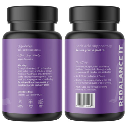 Vagesty Jewelz boric Acid Vaginal Suppositories, 100% Pure boric Acid, rebalance Vaginal pH