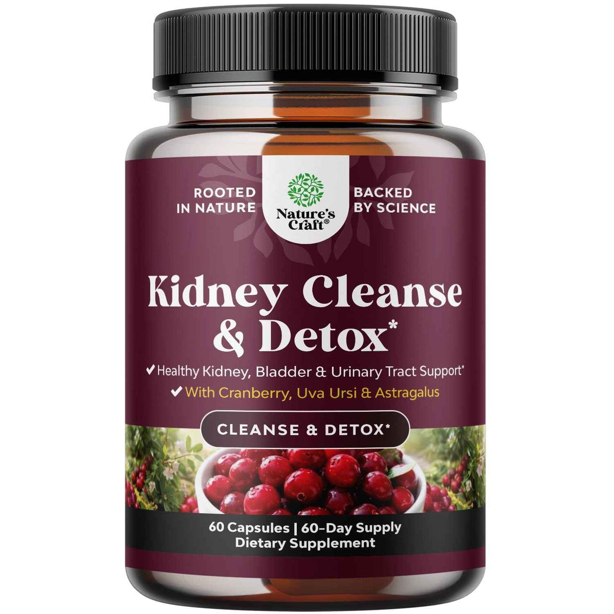 Advanced Kidney Support Supplement - Kidney Cleanse Detox & Repair Cranberry Extract Capsules with Uva Ursi, Stinging Nettle & Astragalus for Kidney Health - Urinary Tract Health - 60 Count