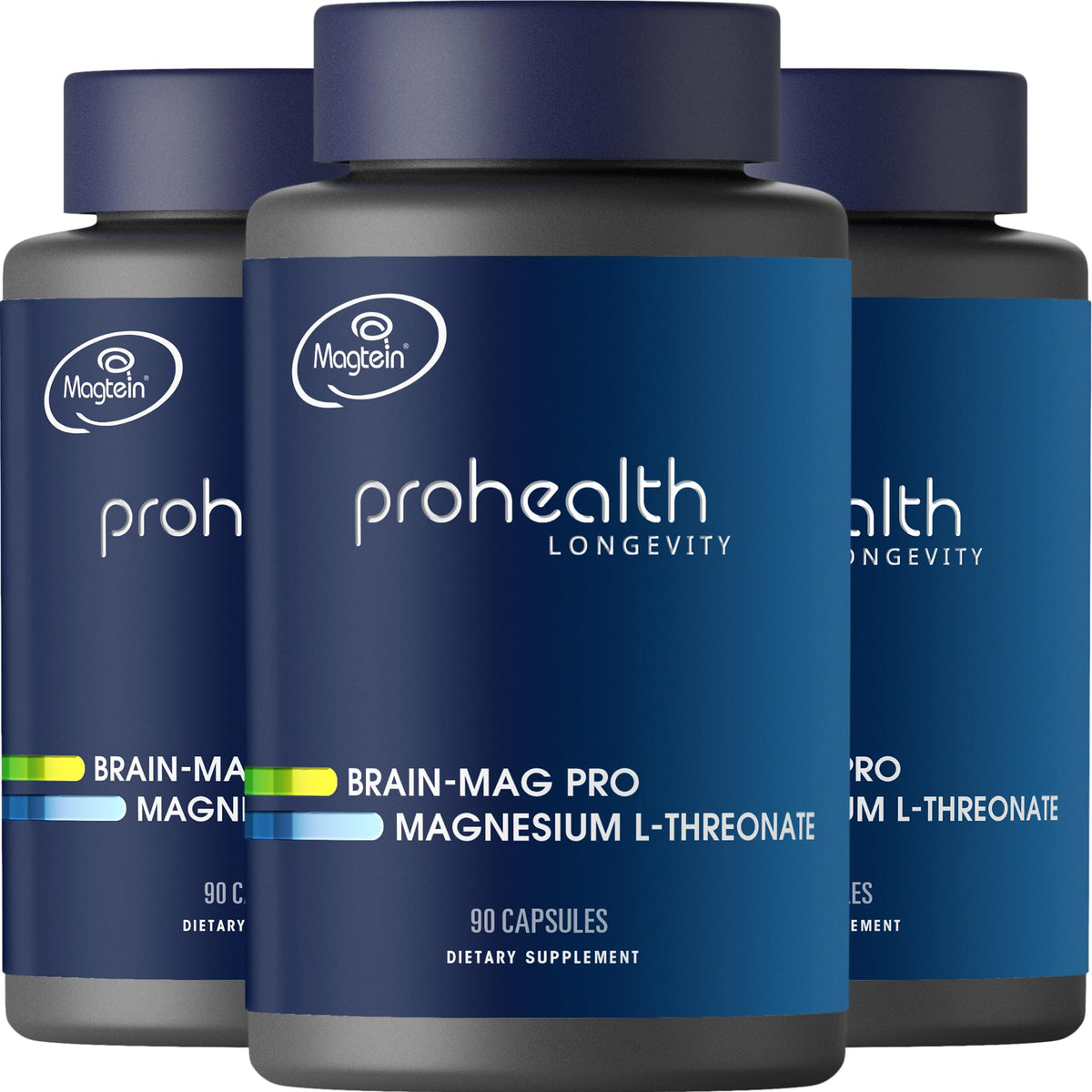 Magnesium L-Threonate Supplement (Magtein), 90 Capsules - Clinically Supported for Brain Health - Optimize Learning, Memory & Focus - 3rd Party Tested (3 Pack)