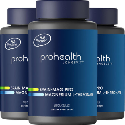 Magnesium L-Threonate Supplement (Magtein), 90 Capsules - Clinically Supported for Brain Health - Optimize Learning, Memory & Focus - 3rd Party Tested (3 Pack)