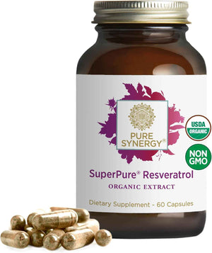 PURE SYNERGY SuperPure Resveratrol Extract - Organic Resveratrol Supplement - Antioxidant Trans-Resveratrol Extract with Grape Polyphenols - for Healthy Aging, Heart, and Skin Health (60 Capsules)
