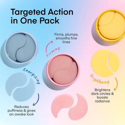 TEREZ & HONOR Eye Patches Gift Set - 3-Pack Variety (180 Pcs) - Korean Hydrogel Masks with Caffeine, Collagen & Vitamin C + Travel Case Included