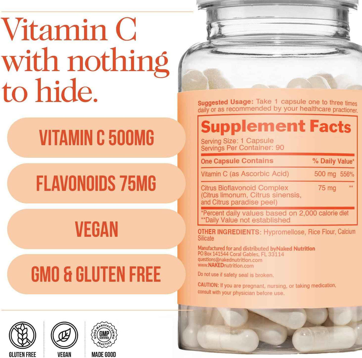 Naked Iron + Vitamin C Bundle - High-Potency Supplement for Deficiency, Energy Support, Red Blood Cell & Daily Antioxidant Immune Support - 65 mg Iron (60 Caps) + 500 mg Vitamin C (90 Caps)
