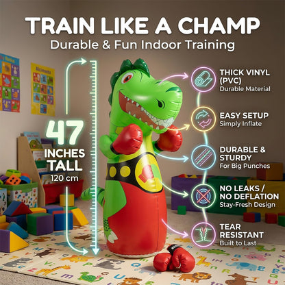 Inflatable Dinosaur Punching Bag for Kids with LED Light and Remote Control