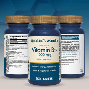 Nature's Wonder Vitamin B12 1000 mcg Timed Release Tablets for Energy Metabolism, Supports Brain Health and Nervous System Health