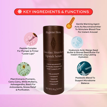 Hygiene Hero Vipstick Sexual Enhancer Serum for Women | Serum for Vulva | Intimate Grooming | Soothe, Hydrate and Protect Your Labia, Chocolate Strawberry, 0.53oz