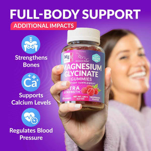 Magnesium Glycinate Gummies 400mg, Muscle Support and Relaxation, Magnesium Supplement for Women, Men and Kids, High Absorption, Sugar Free