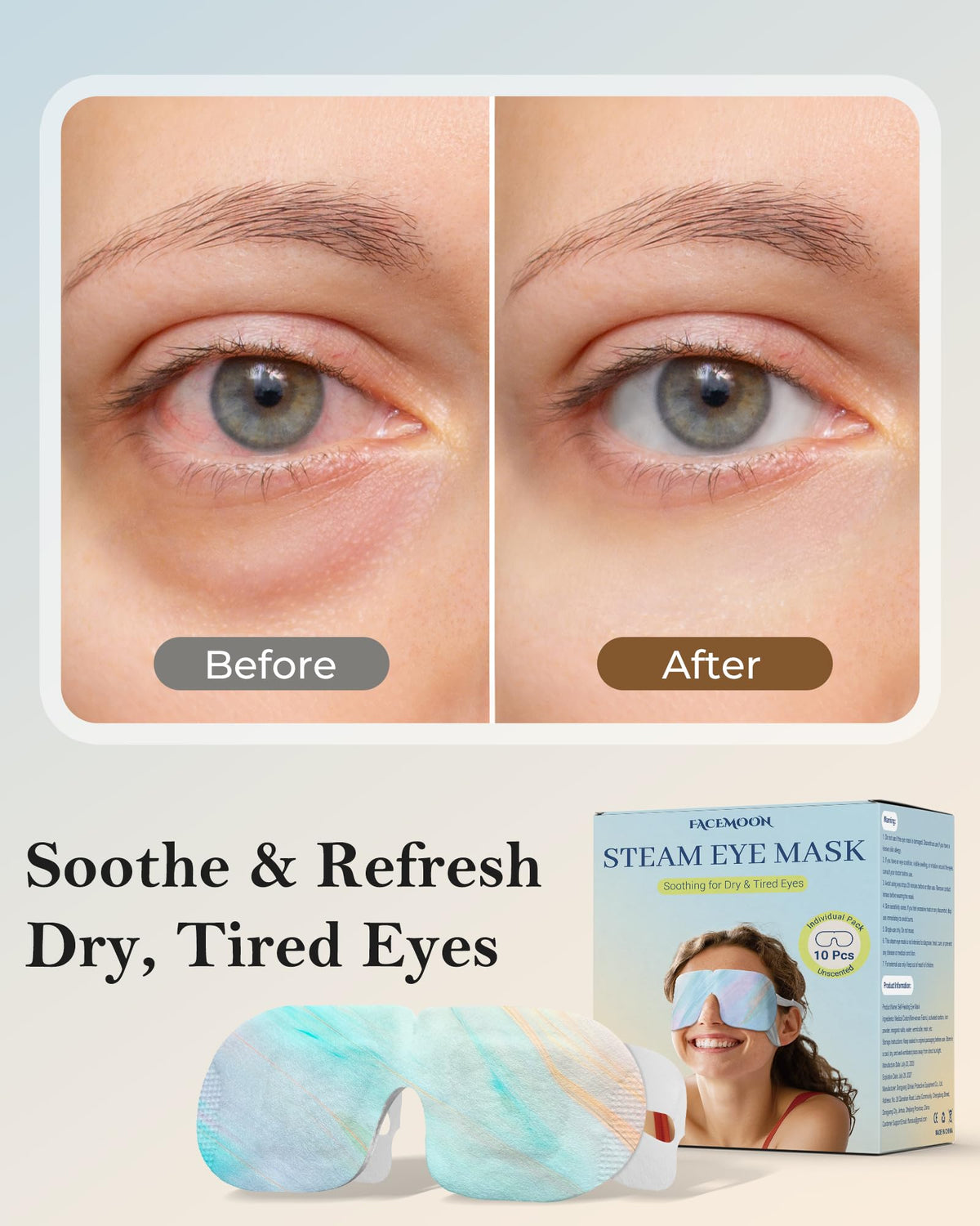 Disposable Warm Steam Eye Masks (10 Packs) - Heated Sleep Mask for Dry Eyes, Puffiness & Instant Relaxation