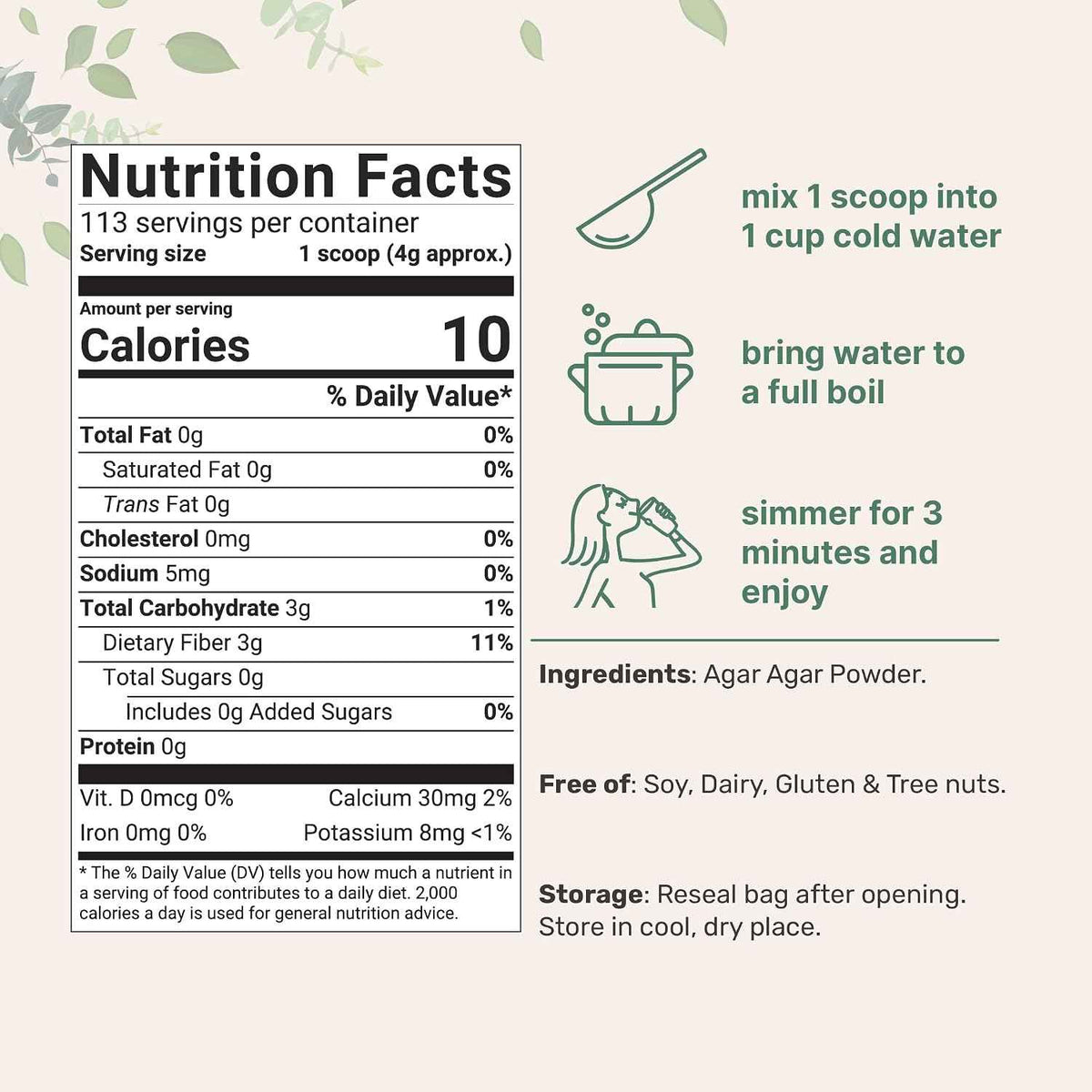 Agar Agar Powder, 1lb (16oz) - Planted-Based Source from Red Algae - Unflavored Thickening Agent for Cooking & Baking - Vegan Substitute for Beef Gelatin - Non-GMO, Vegan Friendly