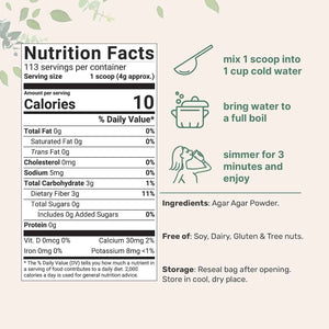 Agar Agar Powder, 1lb (16oz) - Planted-Based Source from Red Algae - Unflavored Thickening Agent for Cooking & Baking - Vegan Substitute for Beef Gelatin - Non-GMO, Vegan Friendly