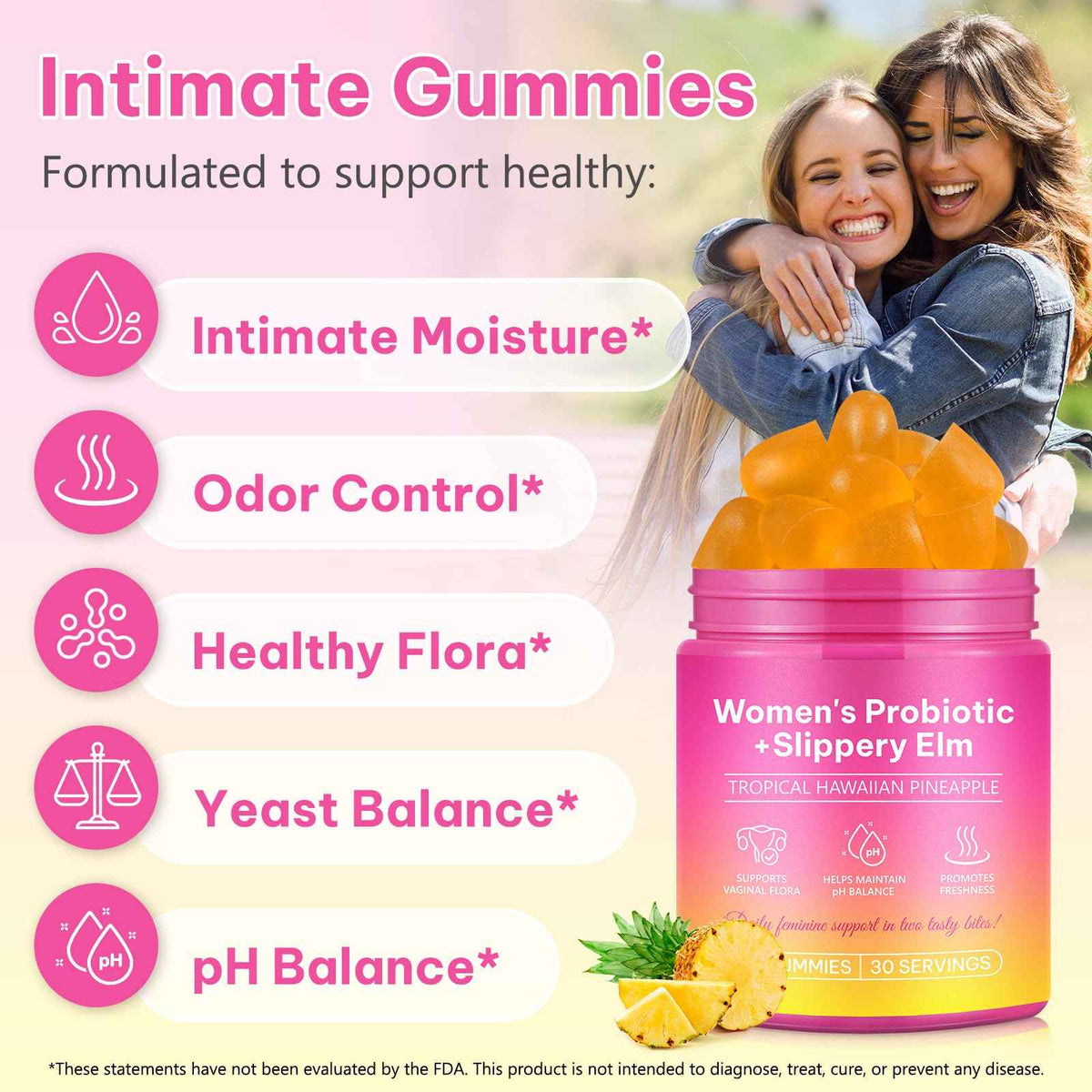 Beyxdu Probiotics for Women Gummies with Slippery Elm Feminine Balance Gummies for Women Vaginal Probiotics with Prebiotics & Lactobacillus Probiotic Blend Vaginal Odor & Vaginal Flora 120Gummy