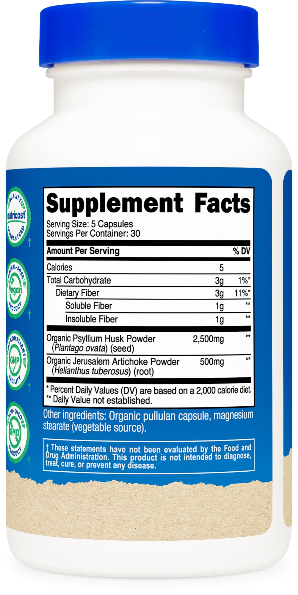 Nutricost Fiber Capsules with Prebiotic Fiber Supplement 150 Capsules - CCOF Certified Supplement, Made with Organic Psyllium Husk & Organic Jerusalem Artichoke, Gluten Free, 3 G Per Serving