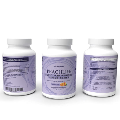 Peachlife Boric Acid Suppositories in Vegetable Capsules - USA Made - Vaginal pH