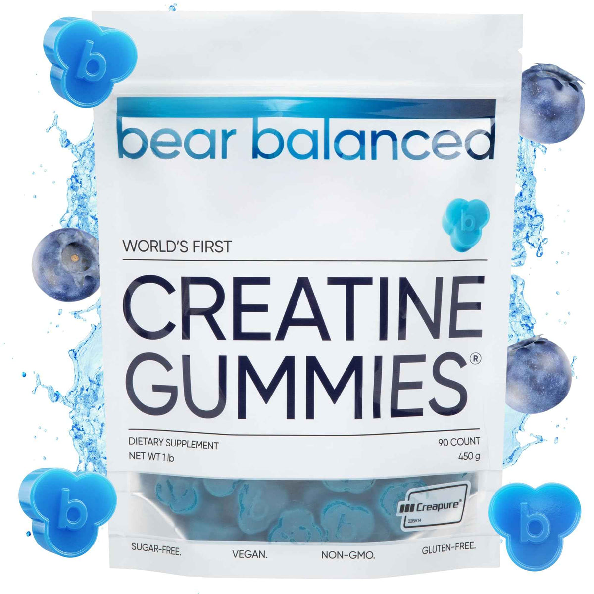 Bear Balanced Creatine Gummies for Men & Women - Creapure Creatine Monohydrate, L-Theanine, L-Tyrosine & B12 for Muscle Growth, Strength, Focus, Energy & Health
