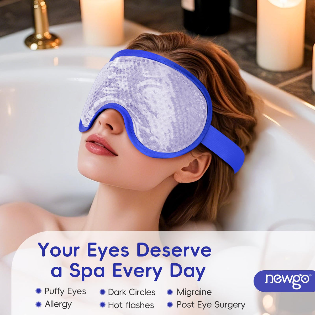 NEWGO Cooling Eye Mask – Cold Ice Pack for Puffy Eyes, Dark Circles, Headache & Stress Relief (Navy Blue)