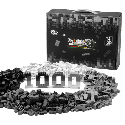 Pairez Toys 1000 Piece Blocks for Building, Classic Bulk 2x4 Basics Bricks Building Set, Compatible with All Major Brands, Creative STEM Building Toys for Kids Ages 4 5 6 7 8 (Black & Gray & White)