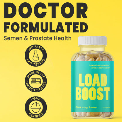 VB Health Load Boost® Semen Volume Booster for Men - Daily Men's Semen Health & Fertility Supplement - Lecithin, Pygeum, L-Citrulline, Zinc, Copper & Bromelain - 120 Capsules (1 Month Supply)