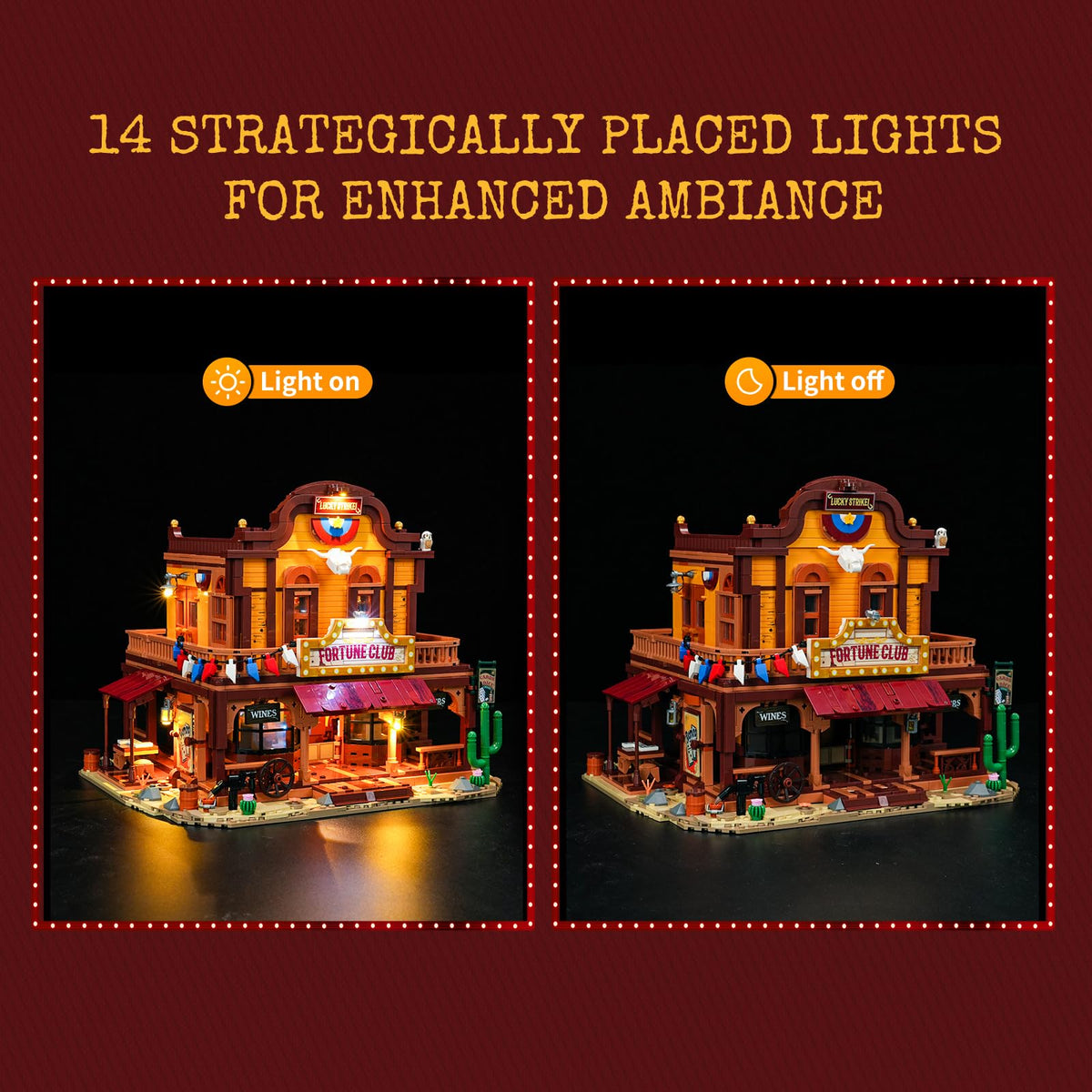 Lumibricks Western Fortune-Club-Saloon Lighting Building Set, 2782 Pcs