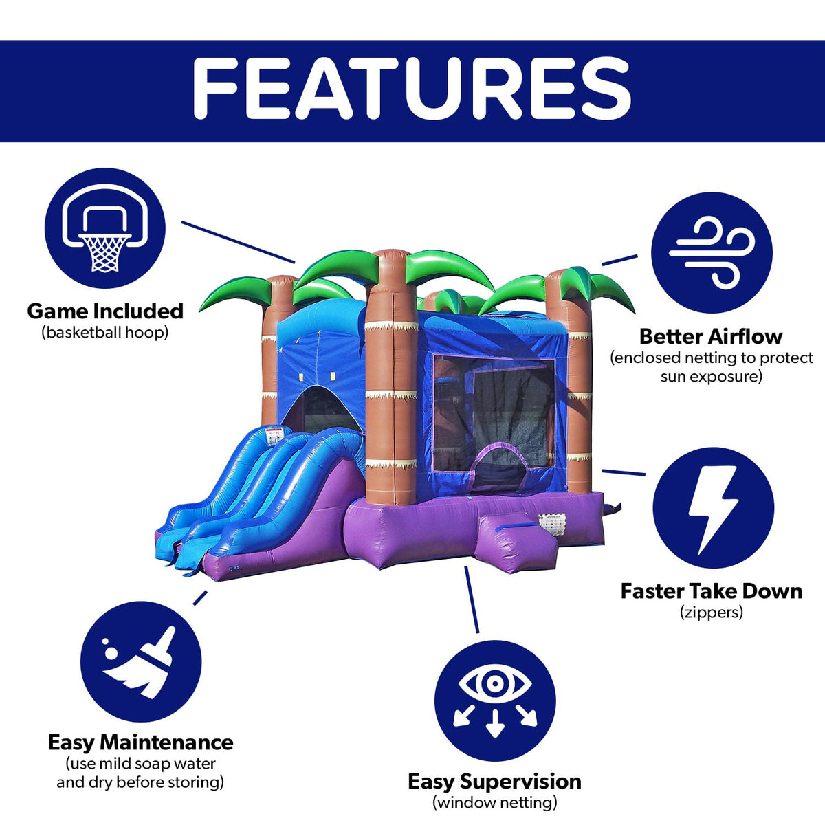 HeroKiddo 14’x18’ Enchanted Forest Inflatable Bounce House with Dual Lane Slide Combo, Built-in Basketball Hoop and Blower, 14.5' Tall Commercial PVC Jumper for Kids and Adult, Indoor & Outdoor
