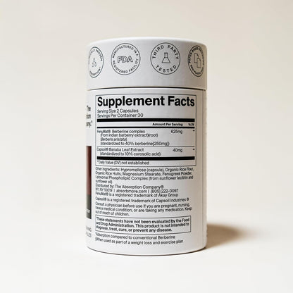 The Absorption Company Berberine, 60 Capsules, Enhanced Absorption - Bioavailable & Sustained Release, Liposomal, Stack with WLP-1