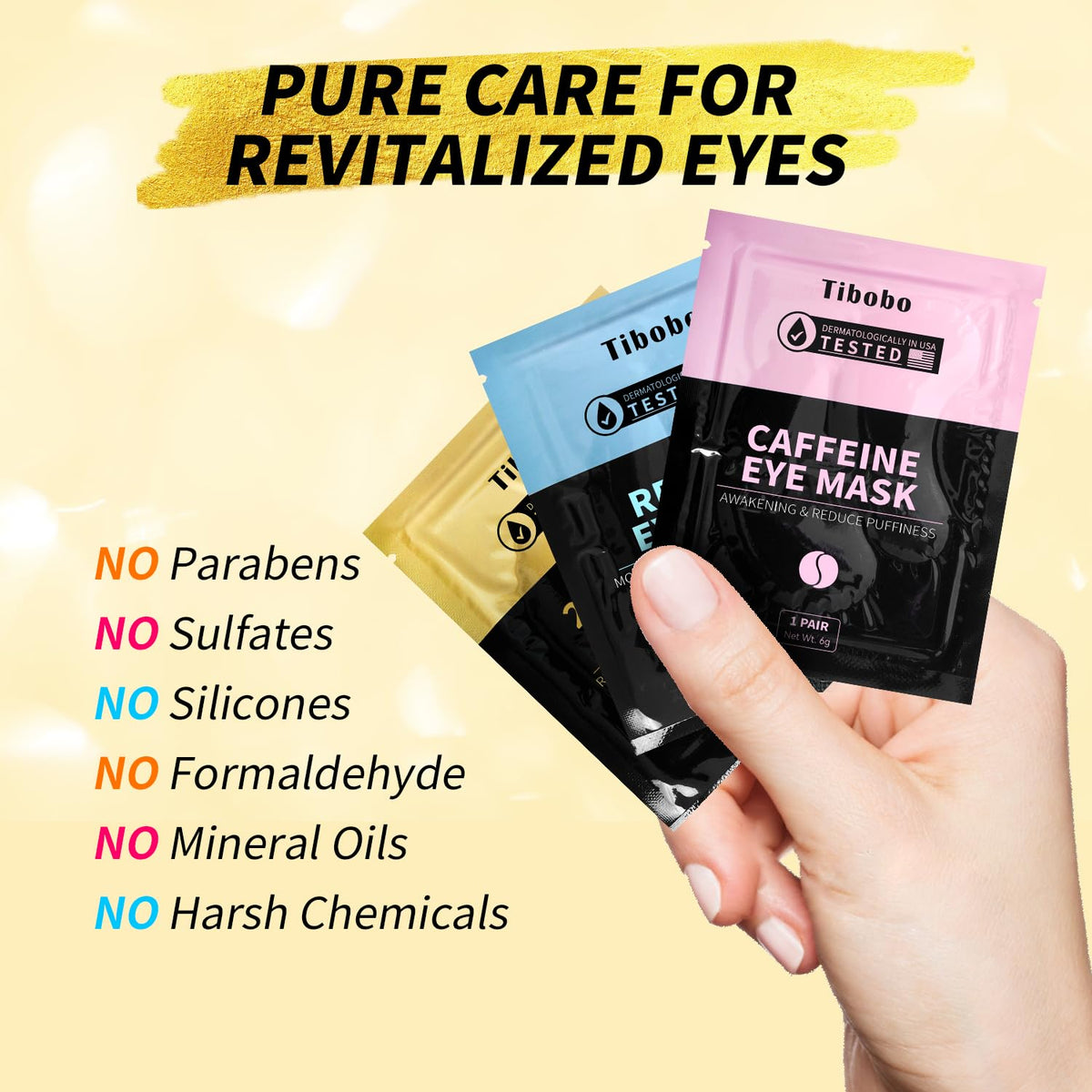 24K Gold & Retinol Eye Patches - Caffeine Infused Eye Mask for Puffy Eyes, Dark Circles & Wrinkles - Restoring Treatment (48 Pairs)