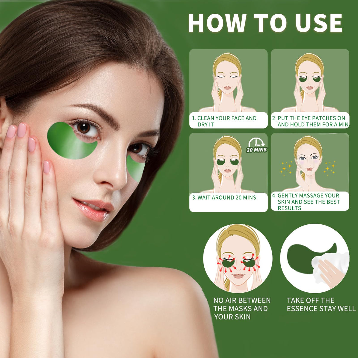 Qyiywim Green Tea Under Eye Patches – 70 PCS Eye Gel Pads for Dark Circles, Puffiness & Eye Bags