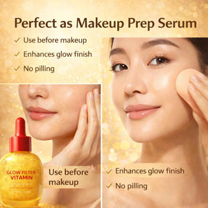 Glow Filter Vitamin Face Serum, Illuminating Glow Facial Serum for Glowing Skin, Hydrating Lightweight Makeup Prep Serum, Radiance Boost