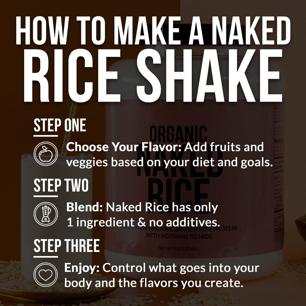 NAKED Rice 1Lb - Organic Brown Rice Protein Powder - Vegan Protein Powder, GMO Free, Gluten Free & Soy Free. Plant-Based Protein