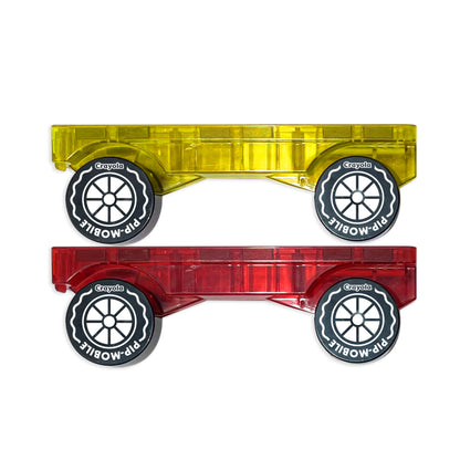 Crayola PIP-Mobiles Rolling Chassis Accessory for Magnetic Building Tiles – Add Wheels to Crayola PIP-Tile Sets – STEM Learning Toy for Kids Ages 3+ – Creative Educational Travel Toy - 2-Pack (Bold)