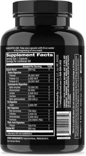 Jocko Fuel Digestive Enzymes - Full Spectrum Support, Nutrient Absorption, Gut Health Support, Digestion Aid - 60 Capsules