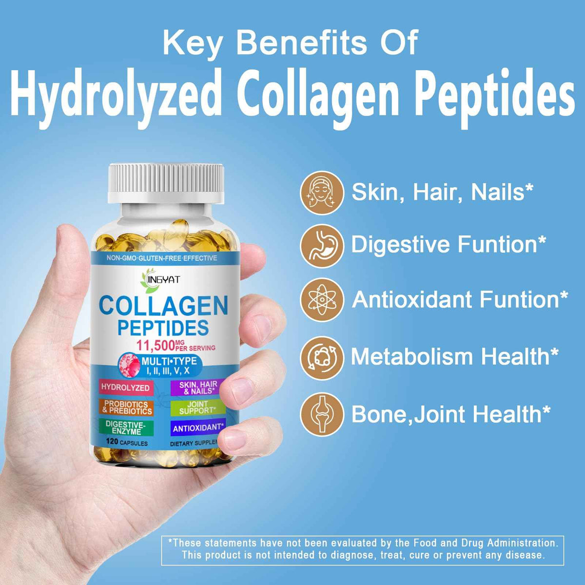 Collagen Peptides Softgels, Multi Collagen Peptide w/ Glucosamine Chondroitin MSM Biotin, Hydrolyzed Collagen Peptides Complex for Women Supports Skin Hair