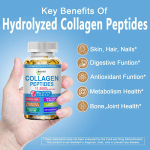 Collagen Peptides Softgels, Multi Collagen Peptide w/ Glucosamine Chondroitin MSM Biotin, Hydrolyzed Collagen Peptides Complex for Women Supports Skin Hair