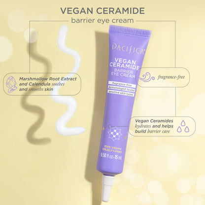 Pacifica Vegan Ceramide Barrier Eye Cream - Hydrating Under Eye Moisturizer for Sensitive Skin - Fragrance-Free Treatment (0.5 fl. oz)