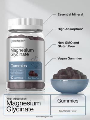 Horbäach Magnesium Glycinate Gummies | 60 Count | Sour Grape Flavor | High Absorption | Vegan, Non-GMO, Gluten Free HorbäachBuy Supplements Australia