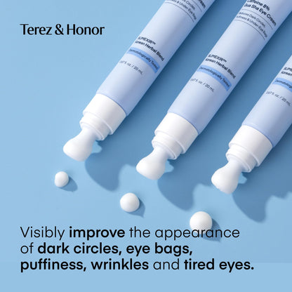TEREZ & HONOR Eye Care 2-Step Kit - 60 Pcs Under Eye Patches & 20mL 8% Caffeine Eye Cream - Korean Skincare for Dark Circles & Puffiness