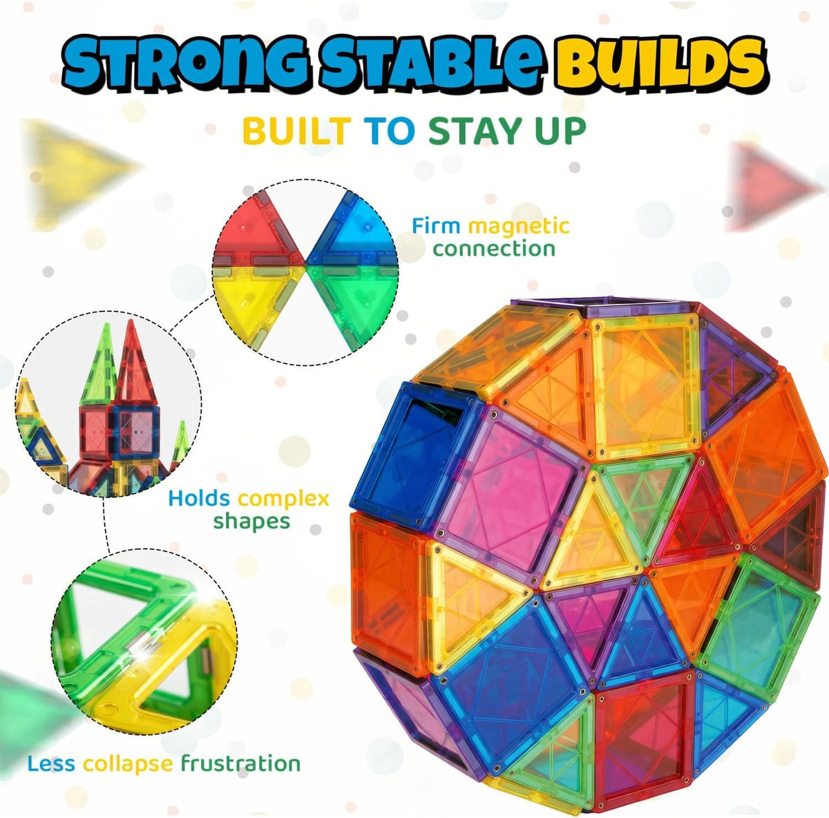 IMAGINATION Magnetic Building Tiles Set, 55 Pieces – Colorful Magnetic Blocks for Kids, STEM Learning Toy Set for 3+ Year Old Boys & Girls
