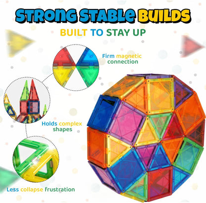 IMAGINATION Magnetic Building Tiles Set, 55 Pieces – Colorful Magnetic Blocks for Kids, STEM Learning Toy Set for 3+ Year Old Boys & Girls