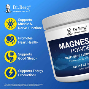 Dr. Berg Magnesium Glycinate Powder for Sleep, Relaxation, & Stress Relief - Now Includes Vitamin D3 & Zinc - Delicious Raspberry & Lemon Flavor (50 Servings) Magnesium Powder - Magnesium Drink Powder