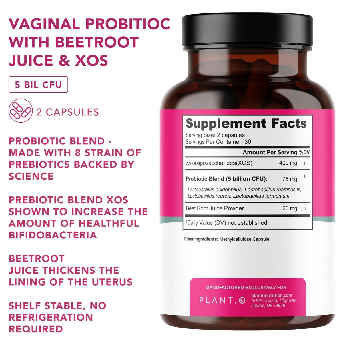 PLANT.O NUTRITION Vaginal Probiotics for Women with 4 Lactobacillus Strains Probiotic & Prebiotic Blend