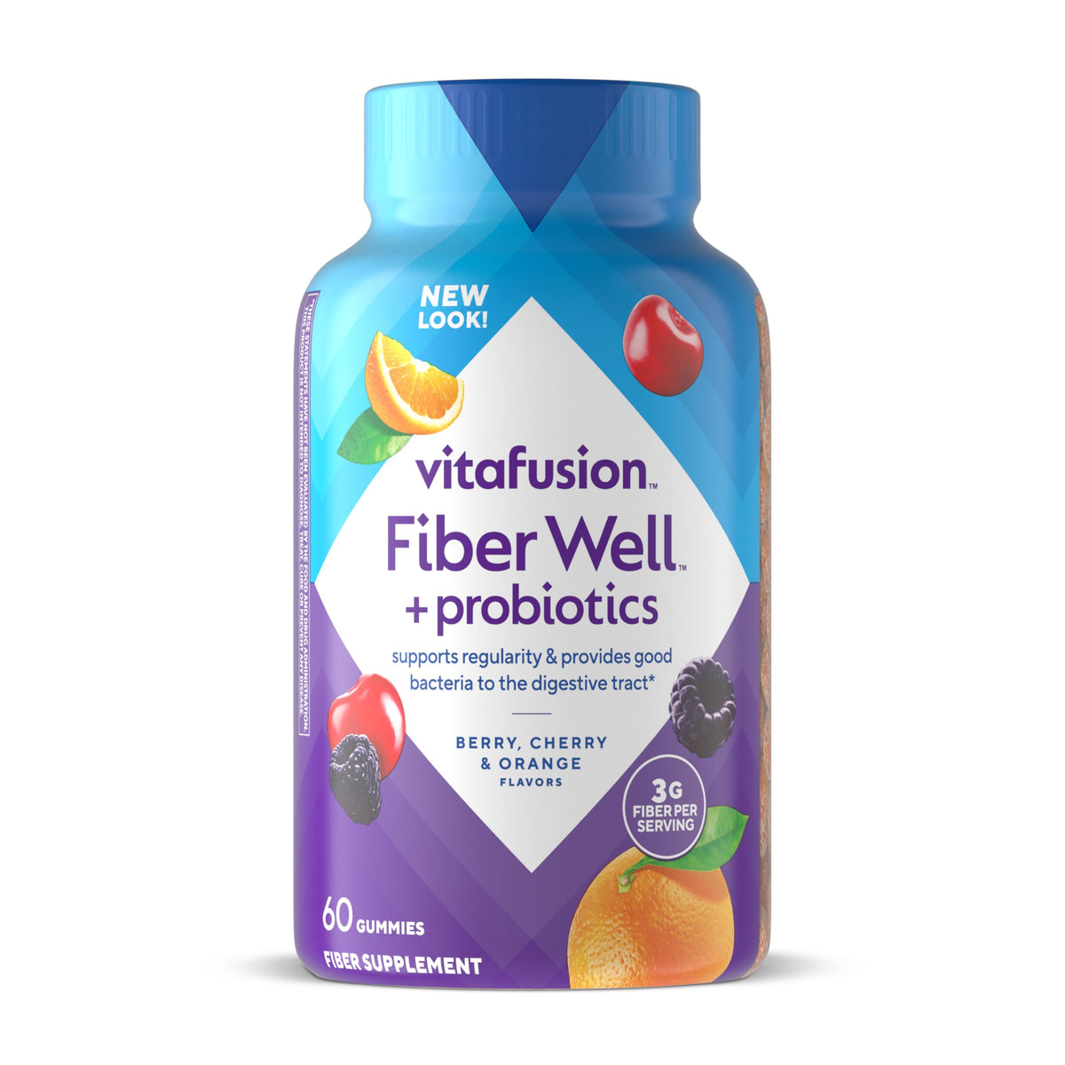 Vitafusion Fiber Well Probiotic Gummies | 3g Fiber | 60 Adult Gummy Vitamins for Women & Men | Plus Prebiotics | Assorted Fruit Flavors | Gluten and Dairy-Free Supplement